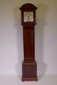 A mahogany cased grandmother clock, the silver dial with Arabic numerals, inscribed Samuel Makin,