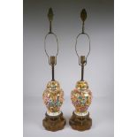 A pair of Capo di Monte jar and covers with raised neoclassical figural decoration, converted to