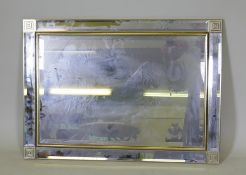A contemporary wall sectioned wall mirror with bevelled glass and gilt frame, 90 x 65cm