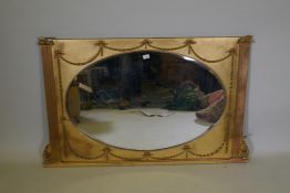 An antique gilt wood overmantel mirror, 138 x 87cm
