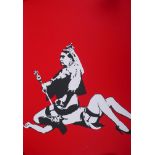 After Banksy, Queen Vic, limited edition copy screen print, 210/500, by the West Country Prince,