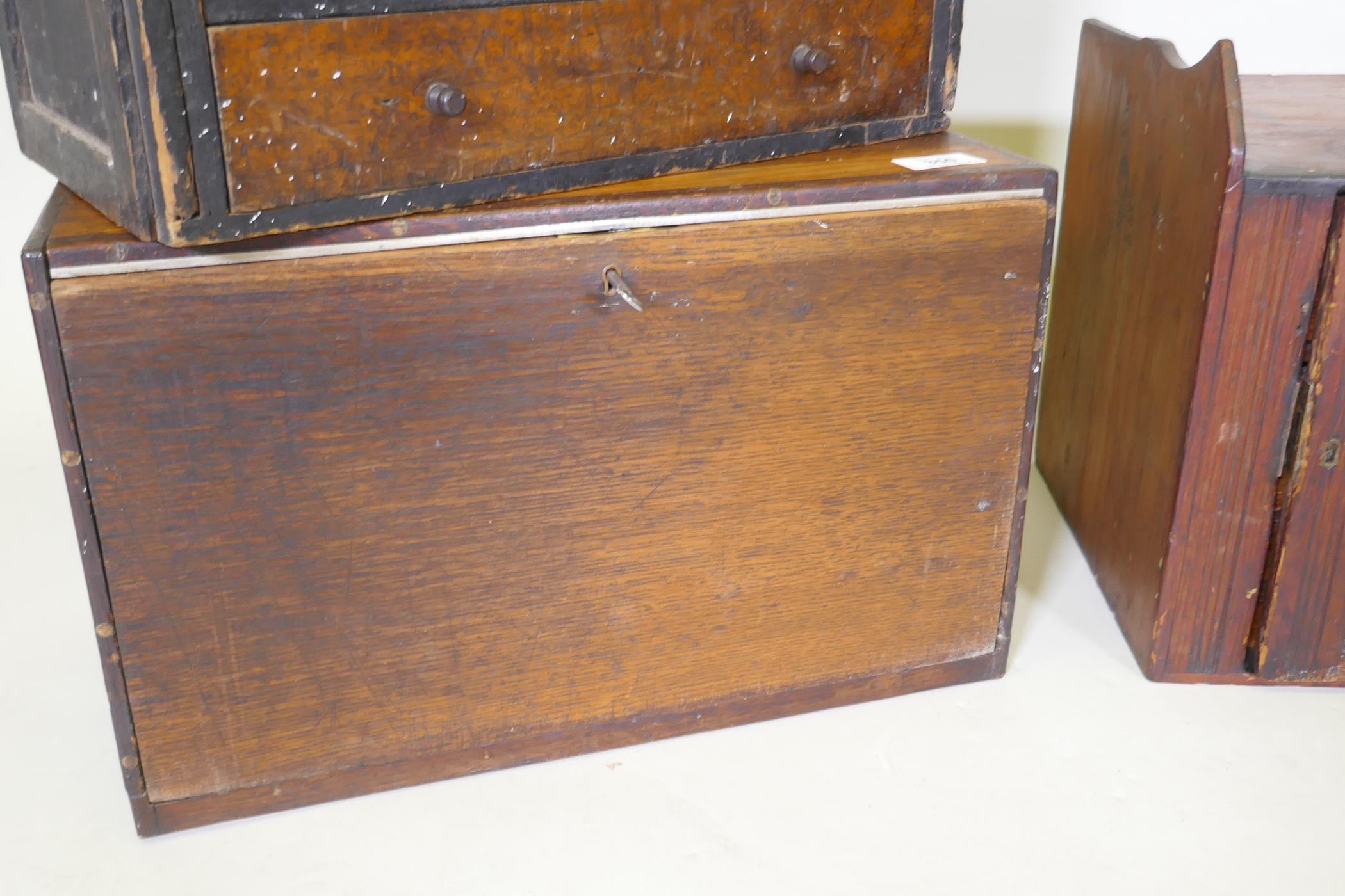 A late C19th pine cupboard with single door opening to reveal three drawers, 46 x 28 x 33cm, an - Image 5 of 6