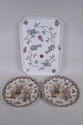 A pair of Chinese porcelain cabinet plates with polychrome and gilt decoration of objects of virtue,