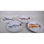 Richard Bramble for Jersey Pottery, five steep sided bowls and 4 matching dining plates, all