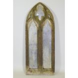 A composition Gothic style garden mirror, 58 x 145cm