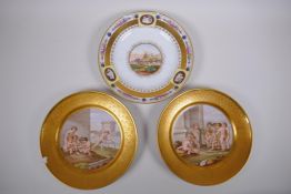 A pair of early C19th French Paris (Lefebvre) porcelain cabinet plates with tooled gilt borders
