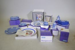 A collection of Wedgwood Jasperware and commemorative ware Easter eggs, plates, tankard etc, with