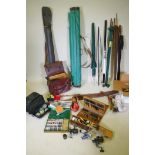 Qantity of fishing gear, floats, weights, reels and rods