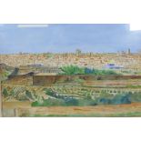 Jerusalem from the Mount of Olives, signed indistinctly, watercolour, 59 x 41cm