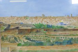Jerusalem from the Mount of Olives, signed indistinctly, watercolour, 59 x 41cm