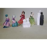 Royal Doulton Figure of the Year 1993, Patricia, Fleur, Playtime and Forever Sisters, and two