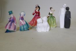 Royal Doulton Figure of the Year 1993, Patricia, Fleur, Playtime and Forever Sisters, and two