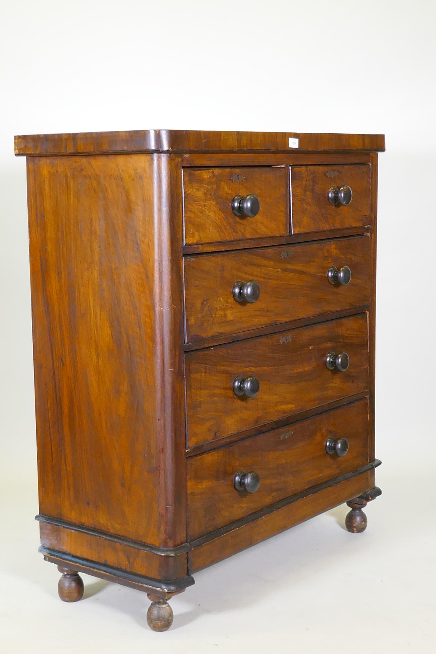 A Victorian mahogany chest of two over three drawers, raised on ball feet, 98 x 46cm, 114cm high - Image 3 of 3