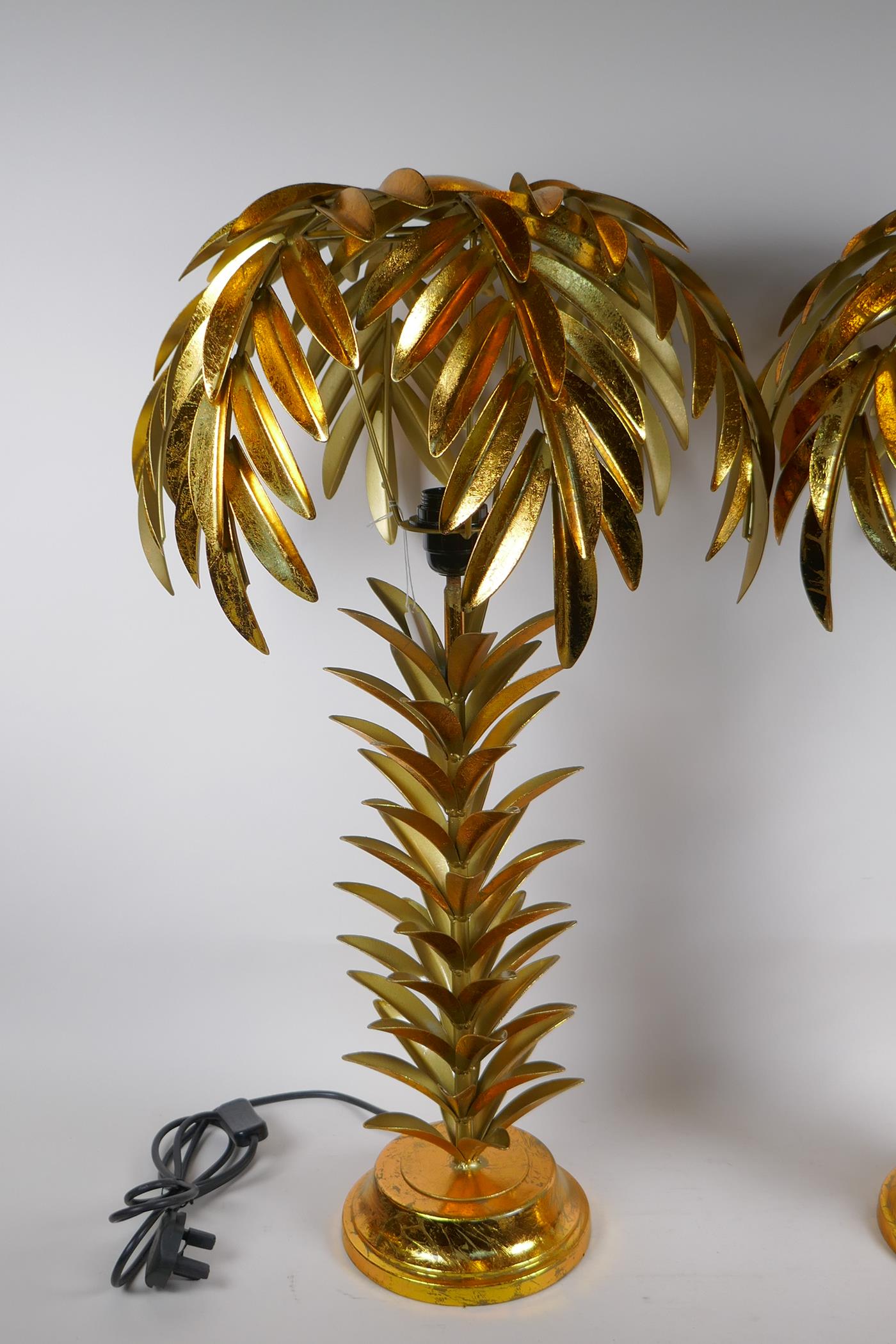 A pair of gilt metal table lamps in the form of palm trees, approximately 72cm high - Image 2 of 2