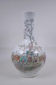 A famille vert porcelain vase decorated with scholars in a landscape, Chinese 4 character mark to