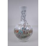 A famille vert porcelain vase decorated with scholars in a landscape, Chinese 4 character mark to