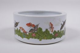 A C19th Chinese famille verte porcelain steep sided dish with butterfly decoration, Jiaqing seal