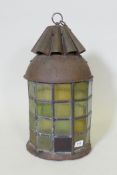 A leaded glass hanging lantern, 50cm high