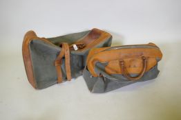 A canvas and leather suitcase and matching hold all bag, case 70 x 40 x 20cm