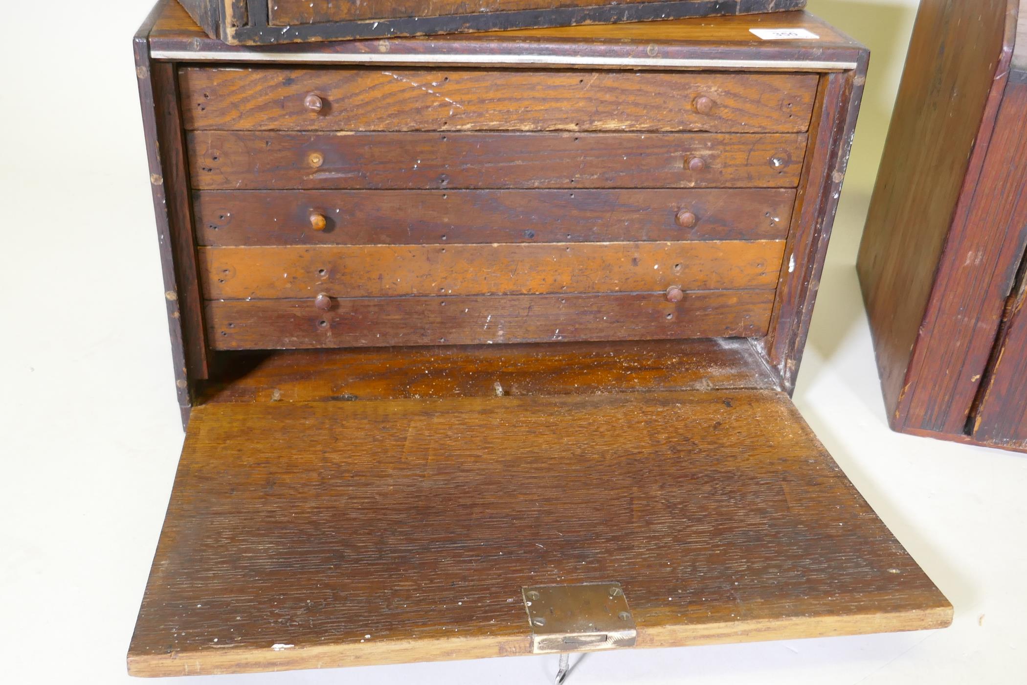 A late C19th pine cupboard with single door opening to reveal three drawers, 46 x 28 x 33cm, an - Image 6 of 6