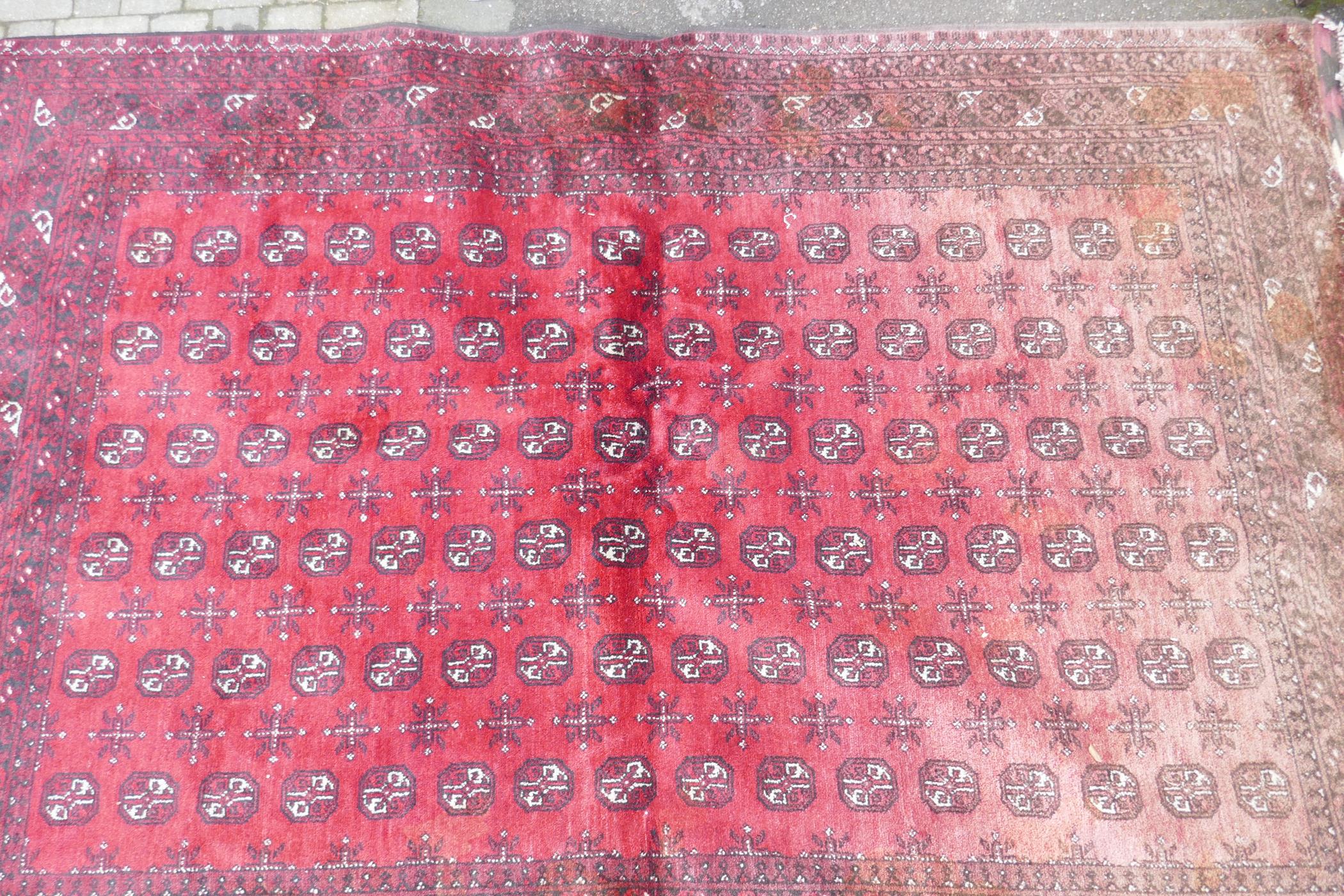 A hand woven wool Bokhara carpet, faded one end, 200 x 300cm - Image 2 of 7