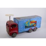 A vintage Triang toys tinplate 'long distance transport' lorry with a sit and steer option, 60cm