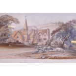 A C19th coloured lithograph, The New National Schools, Barham, dedicated ro Rev. Charles Oxendon, by