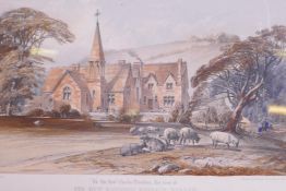 A C19th coloured lithograph, The New National Schools, Barham, dedicated ro Rev. Charles Oxendon, by