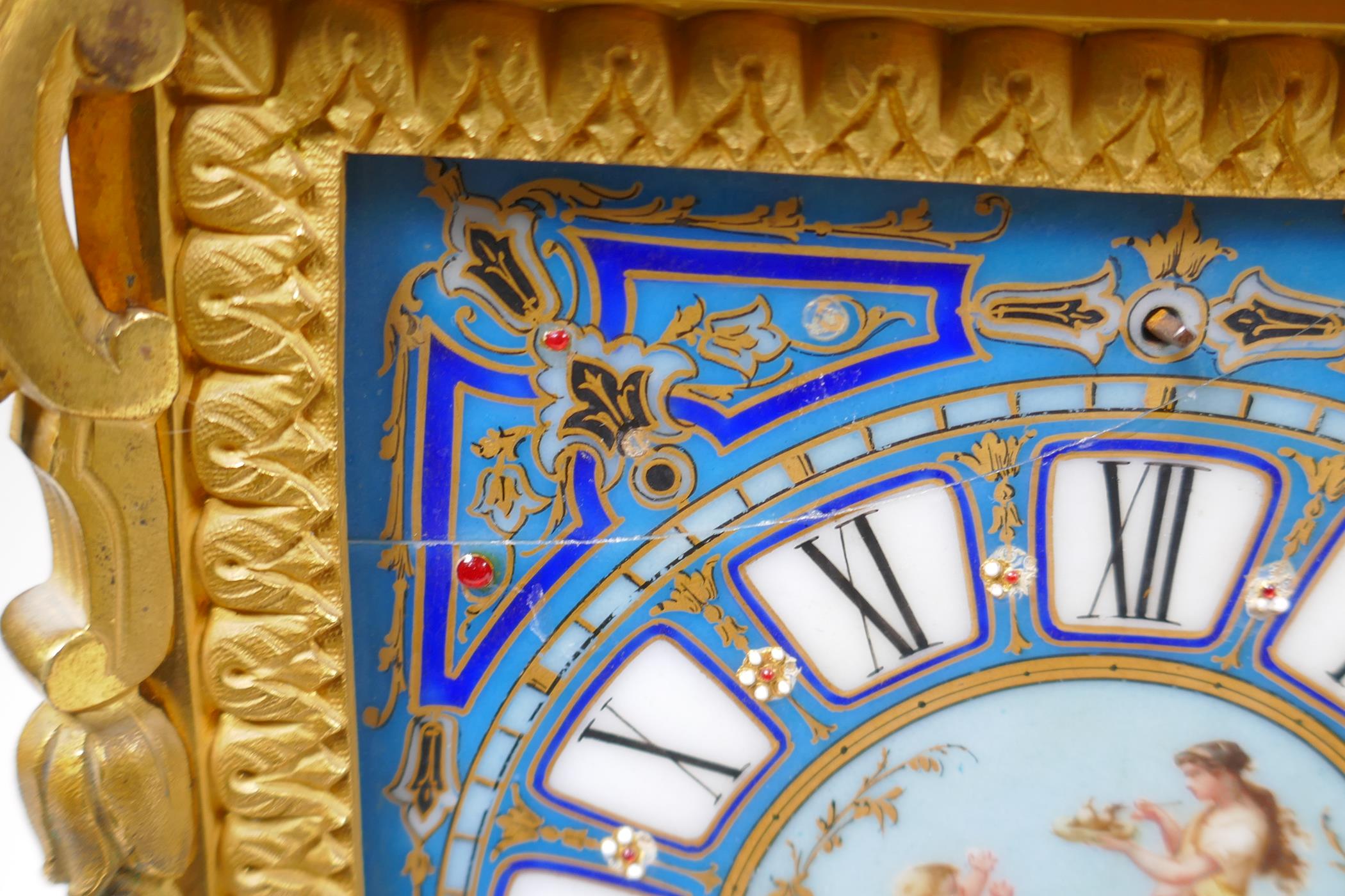 A late C19th/early C20th French ormolu and Sevres style porcelain clock garniture, the hand - Image 13 of 13