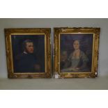 A pair of C19th portraits of a lady and gentleman in gilt frames, gentleman appears to be