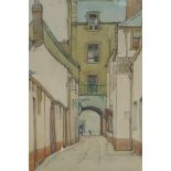 Ruth Gervis (British, 1894-1988), quiet French street scene, pencil signed, watercolour, 25 x 36cm