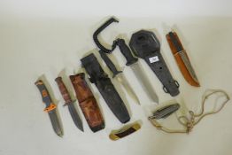 A Gember Mk II diver's knife, 29cm long with sheath, a Spartan diver's knife and boatman's pocket