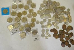 A collection of commemorative crowns, other coins, florins, shillings, half crowns, pennies etc