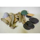 Military helmets, webbing and kit bag and military caps