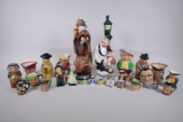 A quantity of C19th and C20th pottery character jugs including Toby, Royal Doulton, Burlington