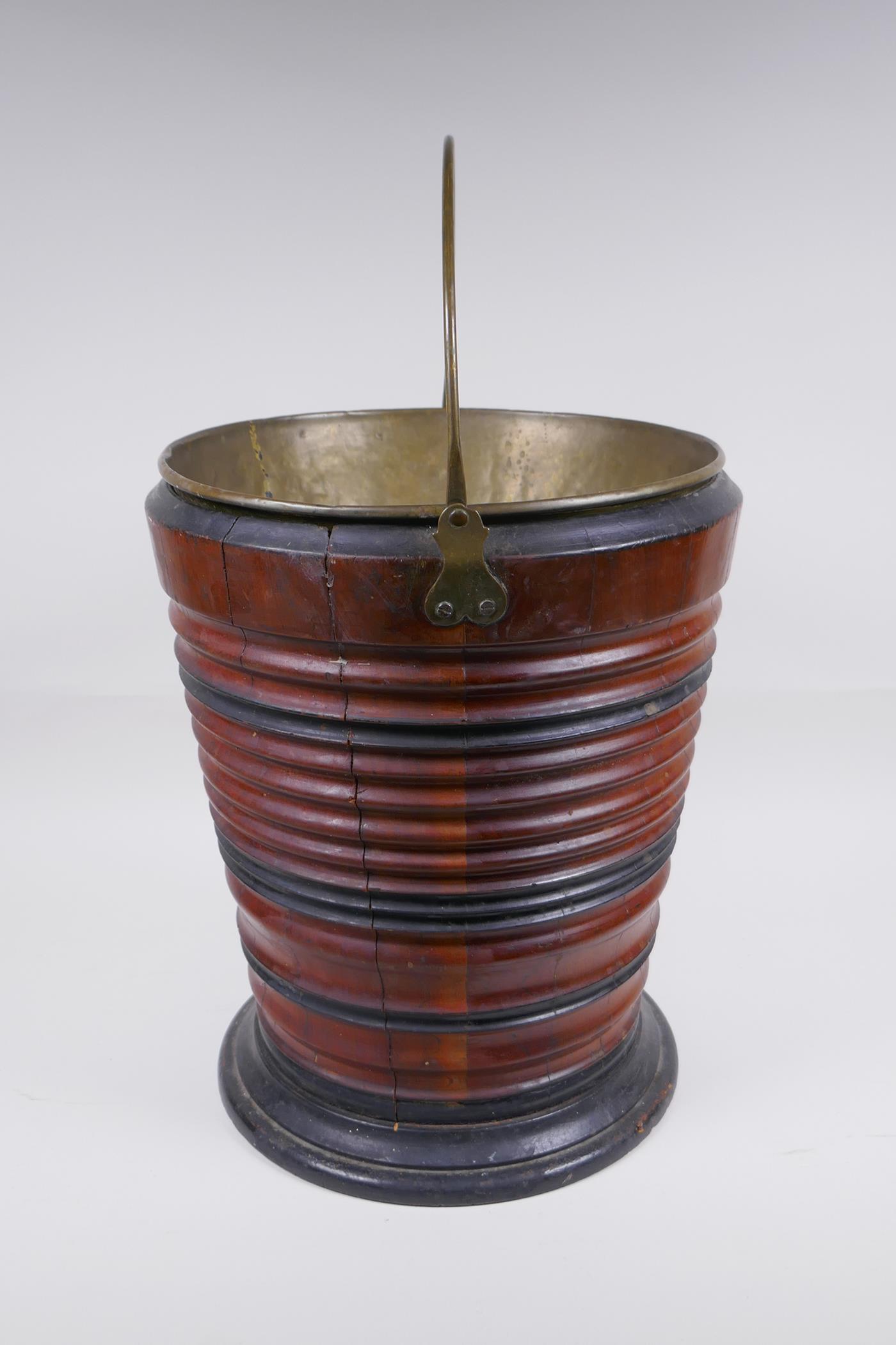 A Dutch coopered fruitwood and brass lined peat bucket, 34cm high, 28cm diameter - Image 4 of 5