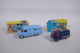 Dinky Toys, 407 Kenwood Ford Transit Van, box AF, and a Corgi Toys 464 Commer Police Van with