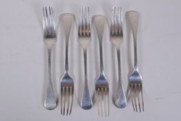 Six Georgian silver forks by John Harris IV, London 1825, total 371g