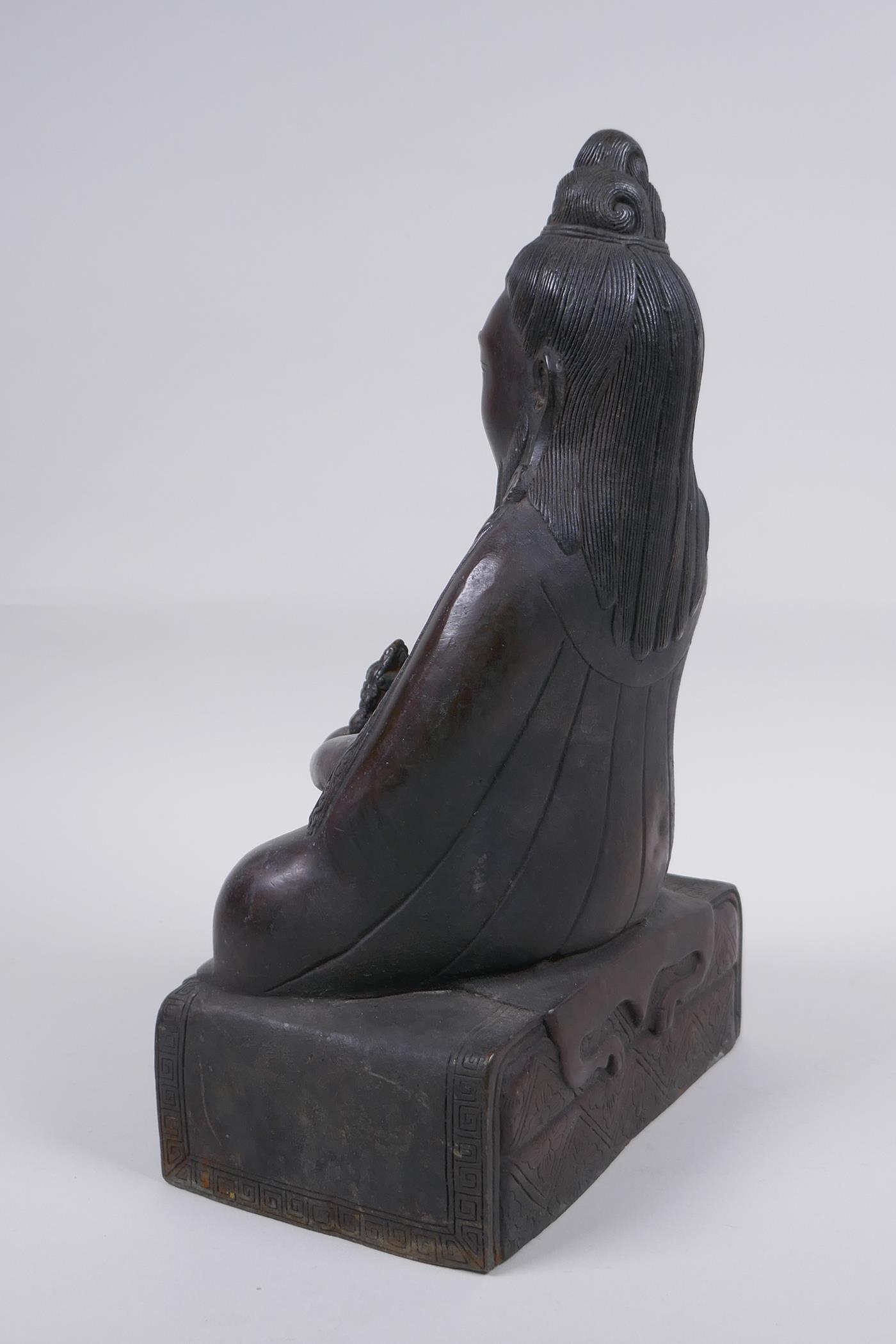 A Sino Tibetan bronze figure of a bearded deity seated in meditation, 29cm high - Image 5 of 6