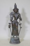 A hollow cast brass/bronze Buddha, AF breaks and feet, 88cm high