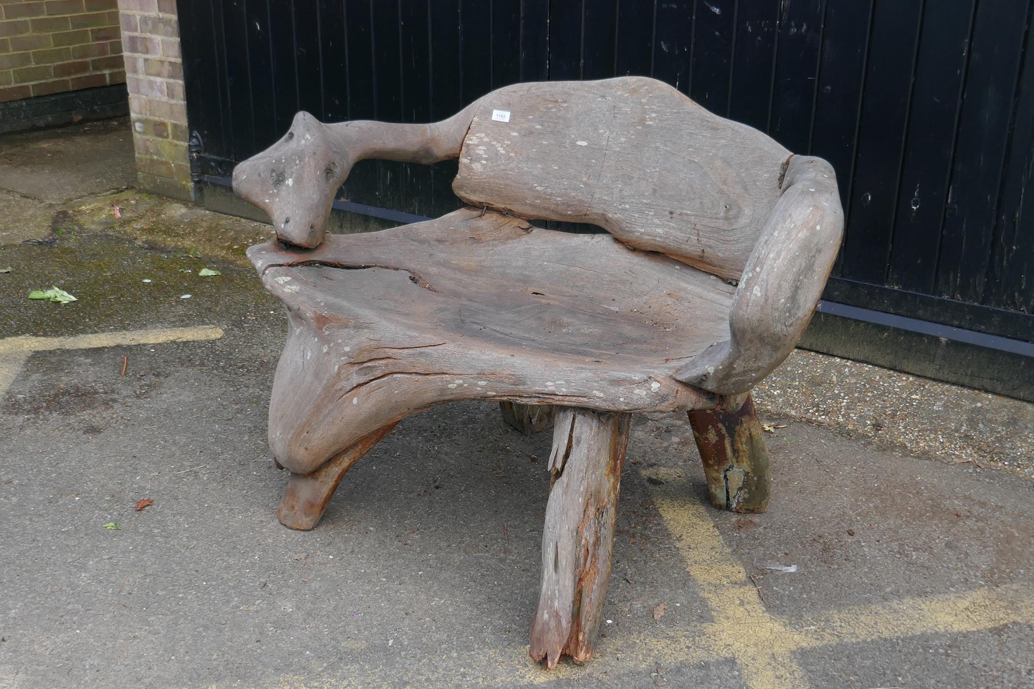 A root-wood garden bench, 120cm wide - Image 2 of 4