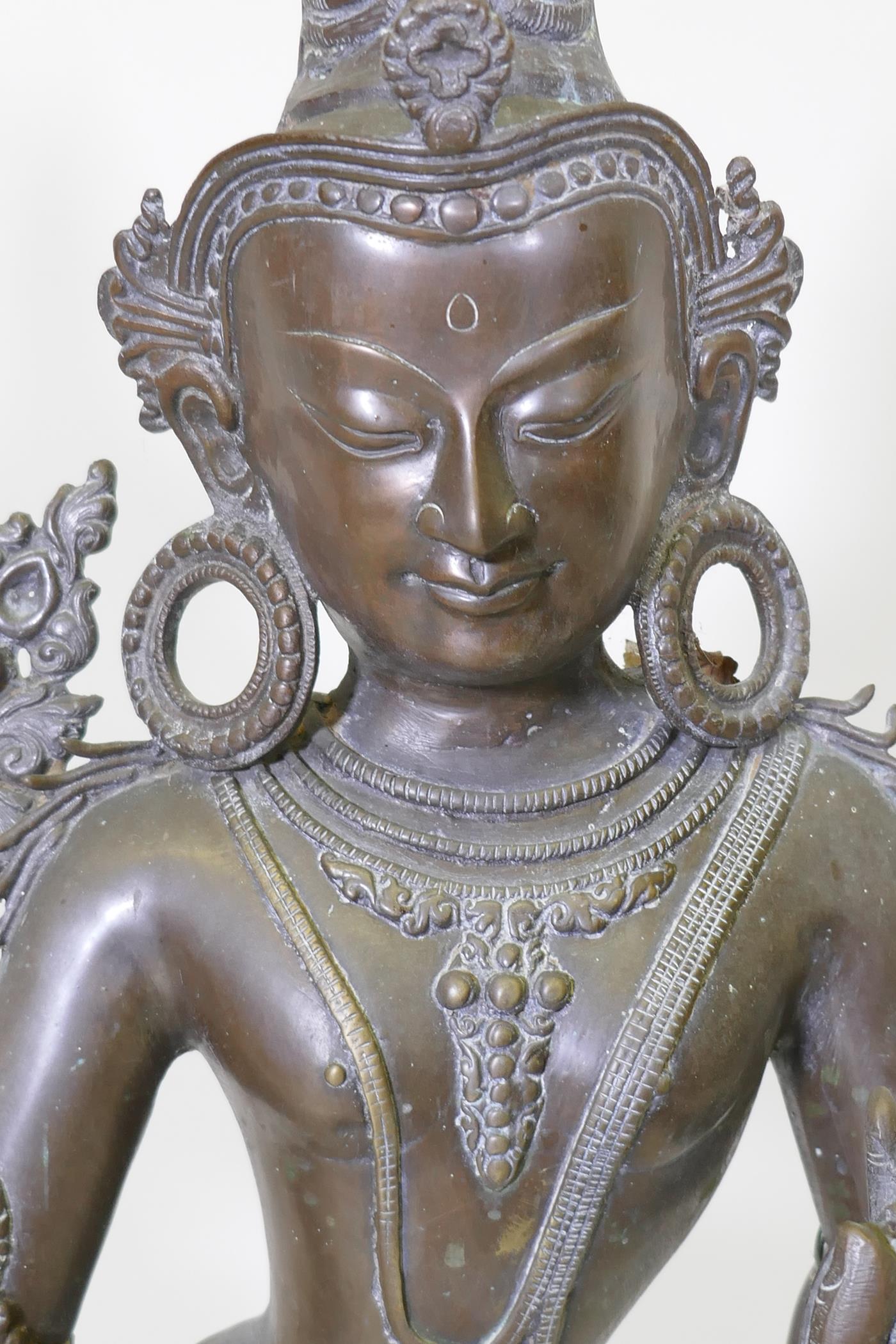 A hollow cast brass/bronze Buddha, AF breaks and feet, 88cm high - Image 3 of 7