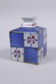 A Japanese square form porcelain ink well decorated in the Imari palette, character mark to base,