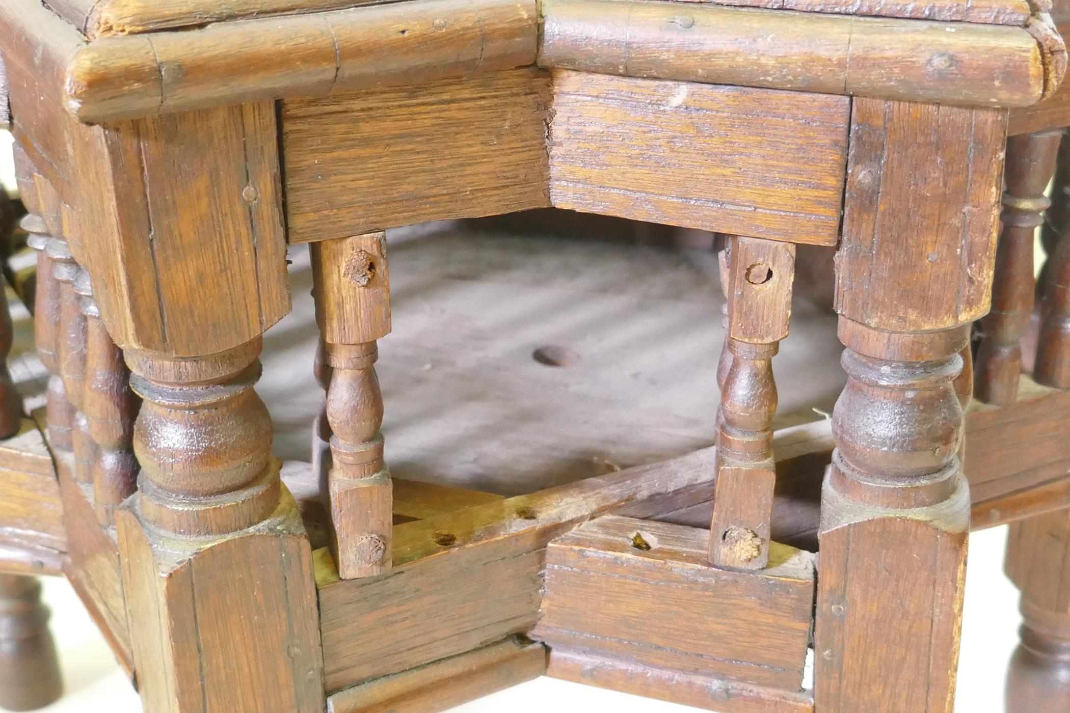 A pair of Moorish hardwood star shaped occasional tables with turned supports, 48cm diameter, 37cm - Image 3 of 4