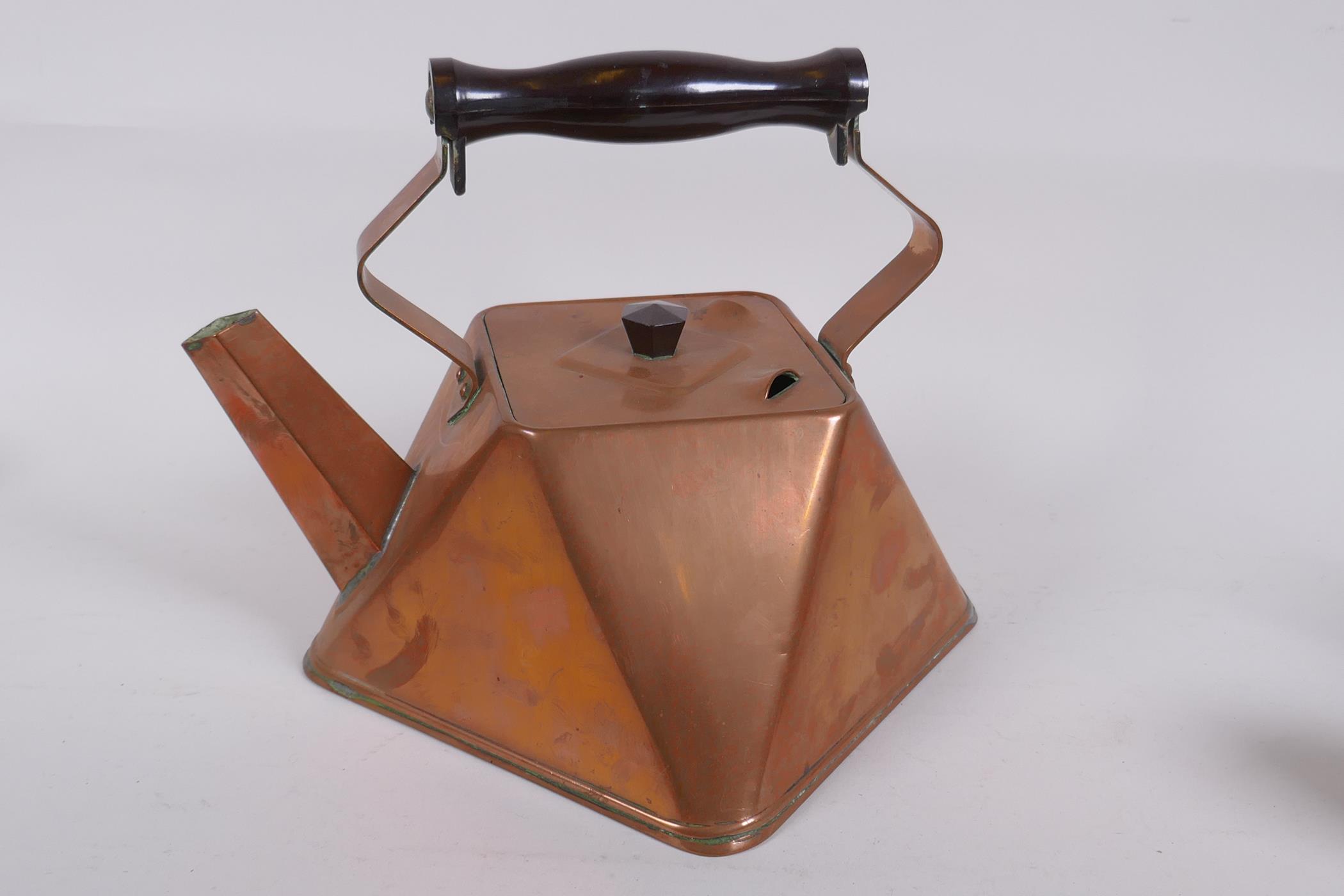 A quantity of Arts and Crafts metal wares including a copper kettle, brass teapot, hammered pewter - Image 2 of 6