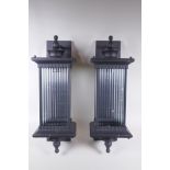 A pair of metal and glass wall lights, 20 x 24cm, 58cm high