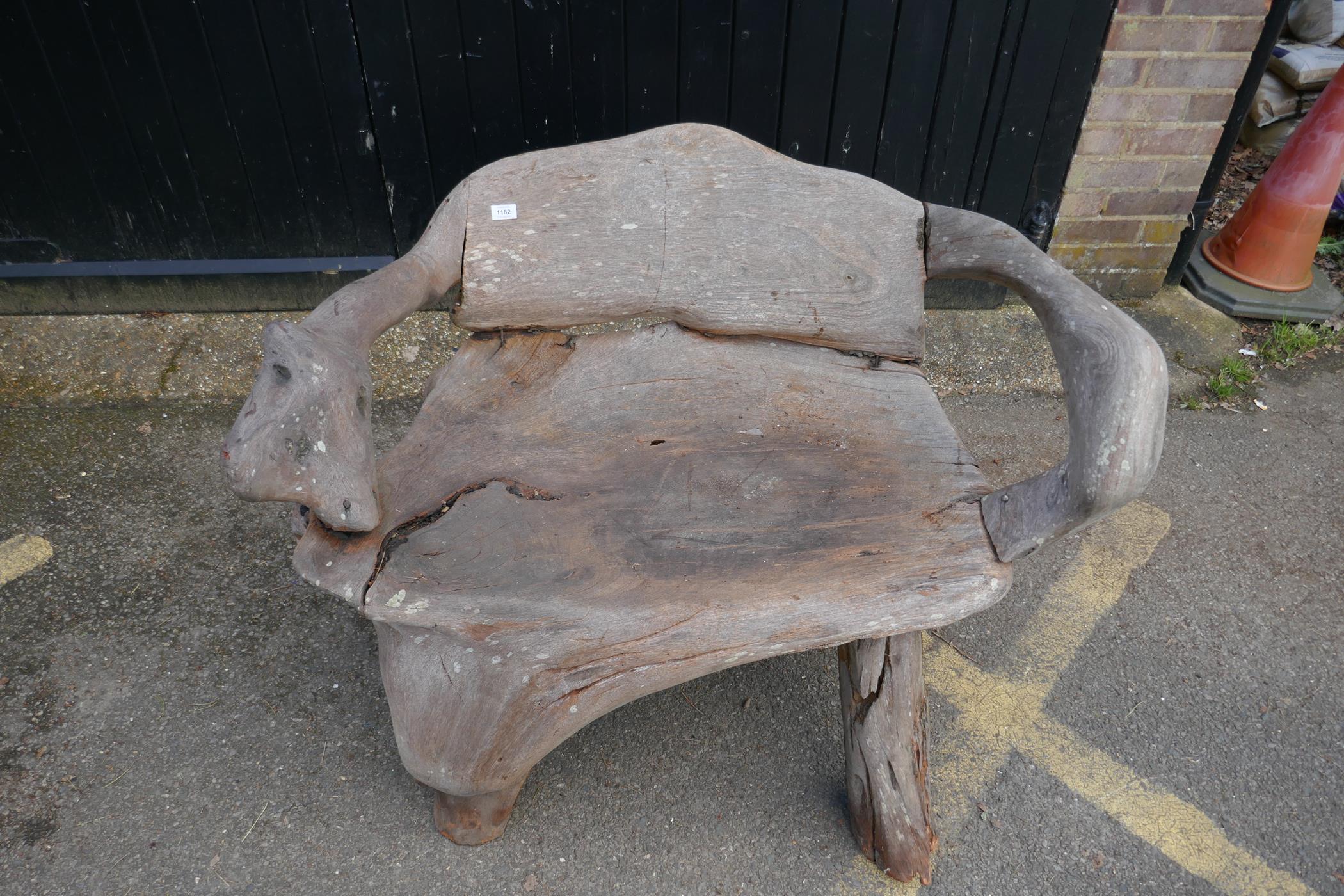 A root-wood garden bench, 120cm wide - Image 4 of 4