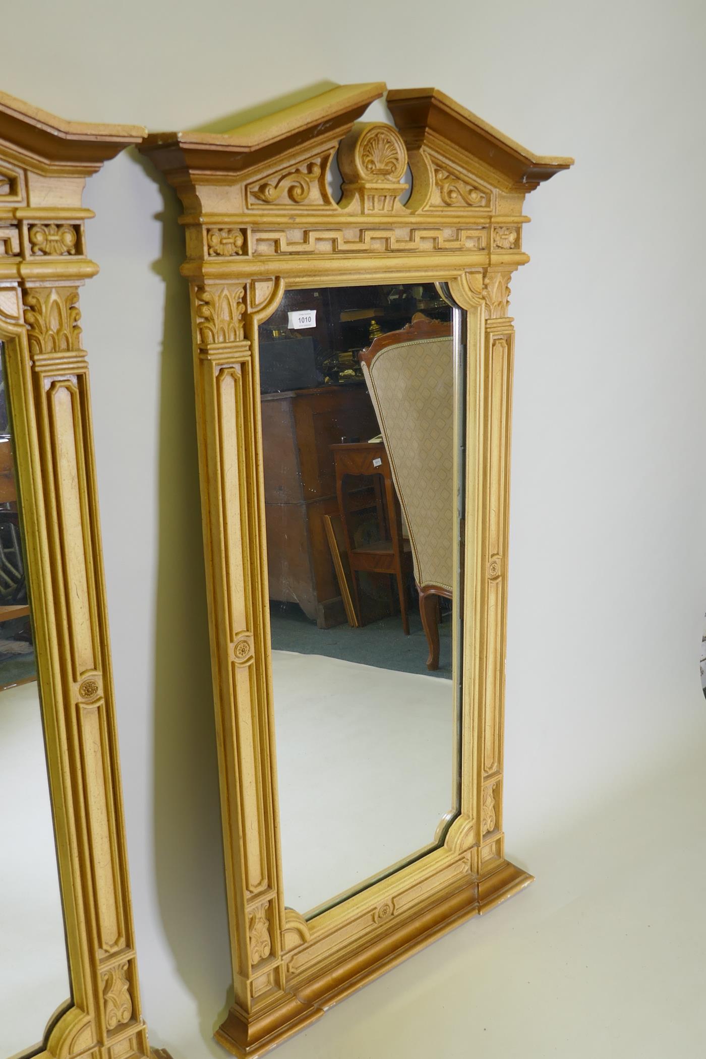 A pair of Regency style painted composition wall mirrors, with broken pediment tops and anthemion - Image 3 of 3