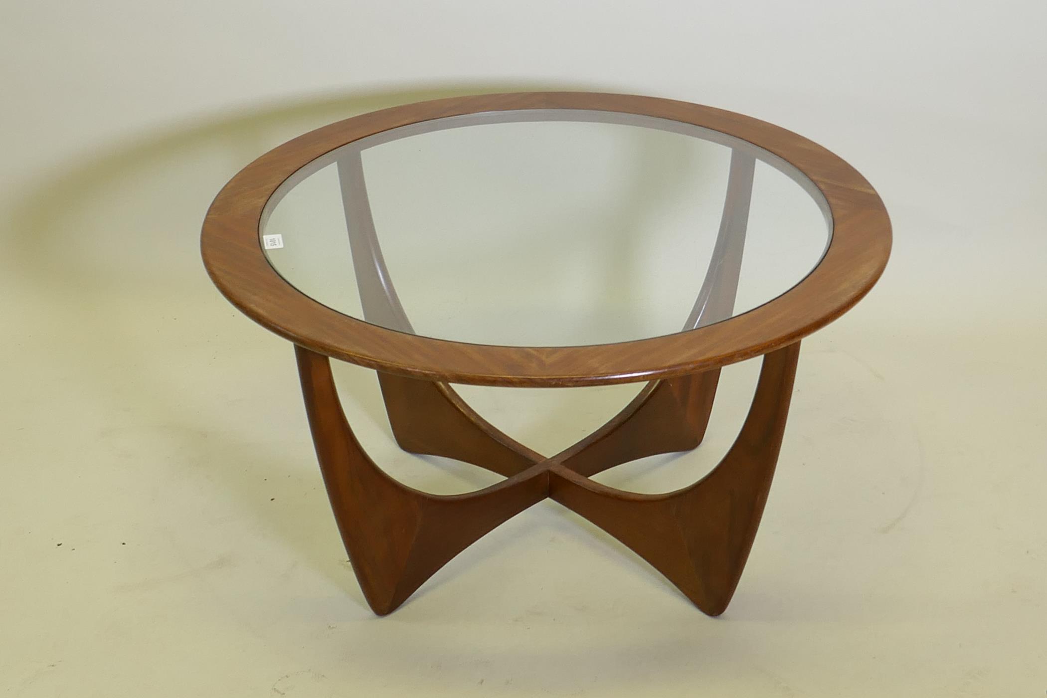 A mid century G-Plan Astro coffee table with inset glass top, 84 dia. x 45 cm high - Image 2 of 2