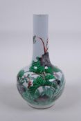 A C19th Chinese famille vert porcelain bottle vase with lotus flower decoration, 18cm high